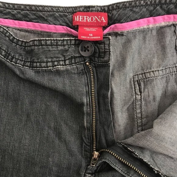 Merona Wide Leg Cropped Capri Drawstring Tie Hem Faded Black Cotton Women's 16 - Picture 6 of 11